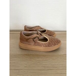 Consciously Baby Leather Woven T-Bar Sandals Walnut Brown Toddler Size 8